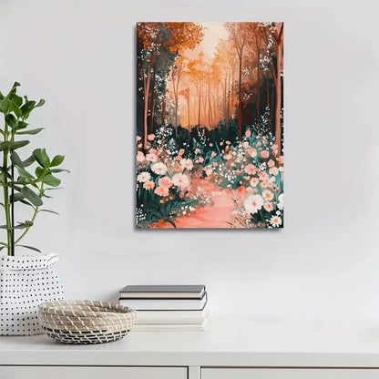 Lush Peach Forest Scene with Vibrant Foliage Painting 40x60cm Metal Print Ready to Hang