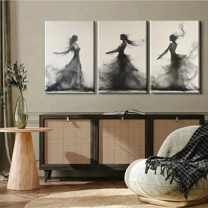 3pcs Flowing Black and White Figures Perfect Wall Art Set Canvas Framed 50x70cm - High Quality Print 100% Australian Made Wall Canvas Ready to Hang - Bella Home Decor