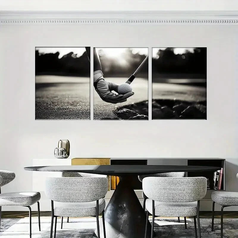 3pcs Modern Classic Black and White Metal Print Ready to Hang Art - Bella Home Decor
