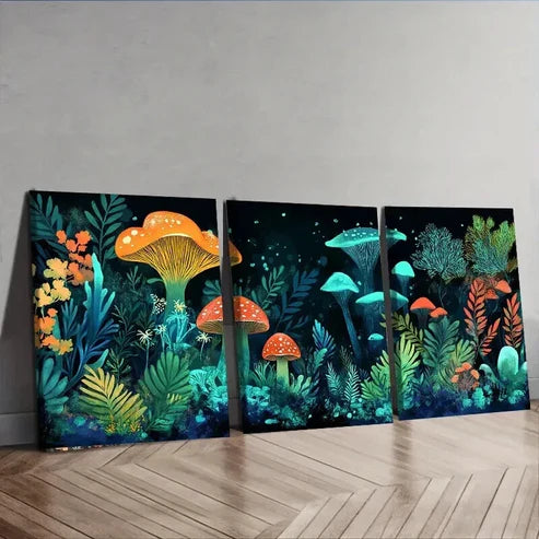 3pcs Underwater Mushroom Theme Colorful Perfect Wall Art Set Canvas Unframed - High Quality Print 100% Australian Made Wall Canvas