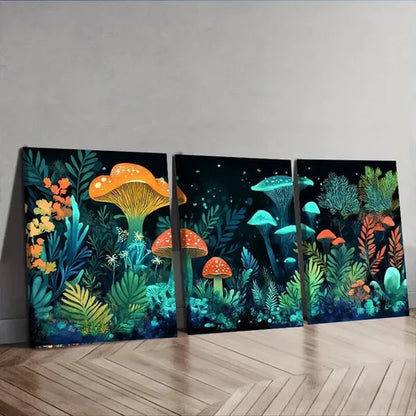 3pcs Underwater Mushroom Theme Colorful Perfect Wall Art Set Canvas Unframed - High Quality Print 100% Australian Made Wall Canvas
