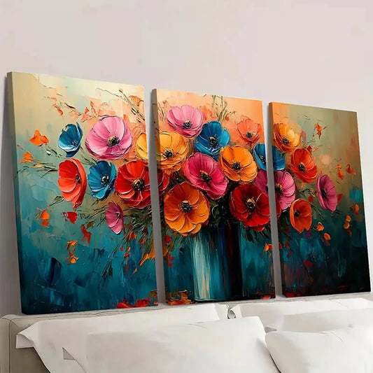 3pcs Abstract Floral Colorful FC Wall Art Set Canvas Framed 40x60cm - High Quality Print 100% Australian Made Wall Canvas Ready to Hang
