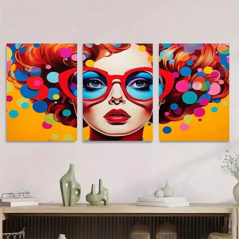3pcs Colorful Abstract Woman Orange, Blue Wall Art Set Canvas Unframed - High Quality Print 100% Australian Made Wall Canvas - Bella Home Decor