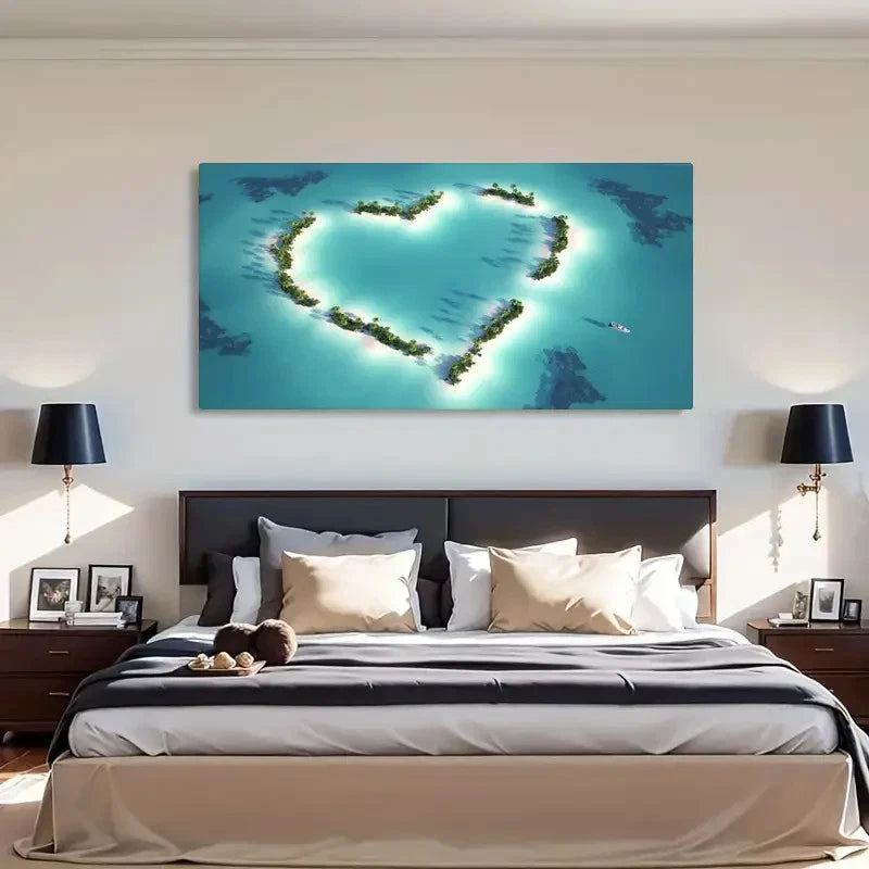Ocean Heart-Shaped Seascape Wall Art Canvas Office Home Room Framed 120x60cm - Bella Home Decor