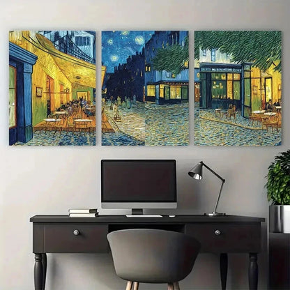 3pcs Impressionist Night Cafe Scene Perfect Wall Art Set Canvas Framed 50x70cm - High Quality Print 100% Australian Made Wall Canvas Ready to Hang