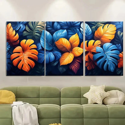3pcs Tropical Jungle Leaf Abstract Design Wall Art Set Canvas Framed 50x70cm - High Quality Print 100% Australian Made Wall Canvas Ready to Hang