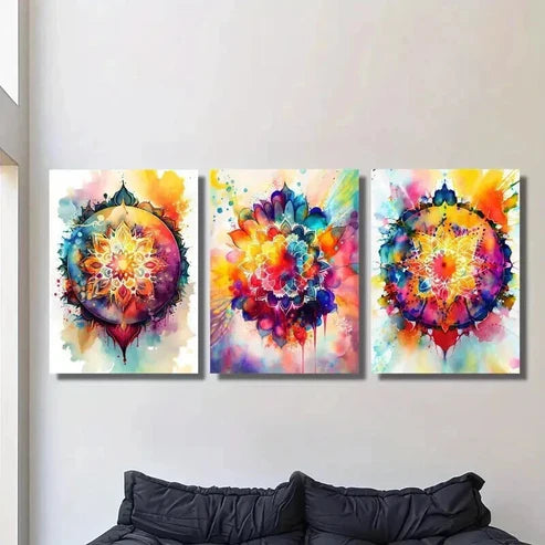 3pcs Abstract Flower Totem Design Wall Art Canvas Unframed - High Quality Print 100% Australian Made Wall Canvas - Bella Home Decor