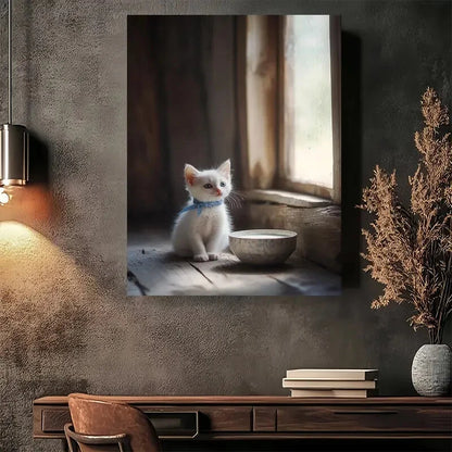 Beautiful Whiskered Whiskers Cute Kitten Painting 40x60cm Metal Print Ready to Hang - Bella Home Decor