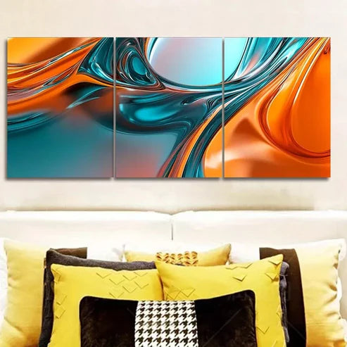 3 PCS Fluid Shapes Multicolor Wall Art Set Canvas Unframed - High Quality Print 100% Australian Made Wall Canvas - Bella Home Decor