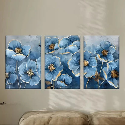 3pcs Flower Paintings with Golden Wall Art Set Canvas Unframed - High Quality Print 100% Australian Made Wall Canvas
