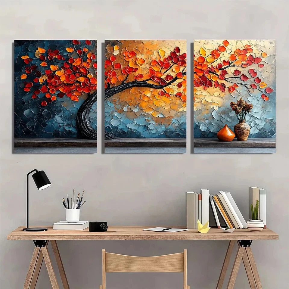 3pcs Autumn Tree Vibrant Fall Foliage Wall Art Set Canvas Framed 60x90cm - High Quality Print 100% Australian Made Wall Canvas Ready to Hang - Bella Home Decor