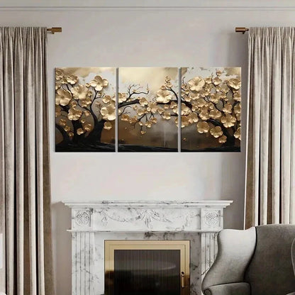 3pcs Abstract Golden Leaves Tree Modern Elegance Wall Art Set Canvas Framed 60x90cm - High Quality Print 100% Australian Made Wall Canvas Ready to Hang - Bella Home Decor