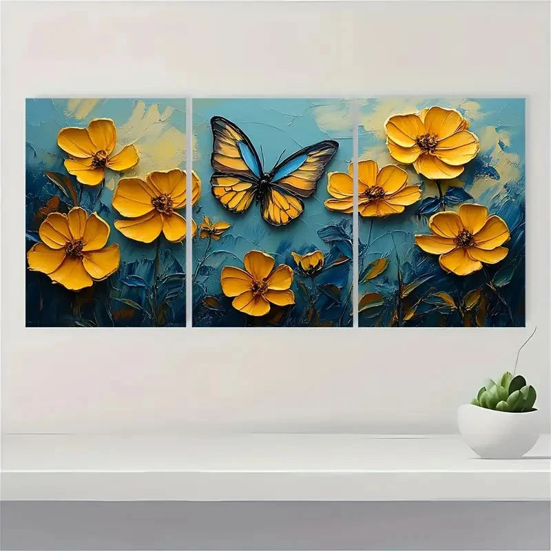 3pcs  Yellow Flower Original Art Meadow  CB  Wall Art Set Canvas Framed 60x90cm - High Quality Print 100% Australian Made Wall Canvas Ready to Hang - Bella Home Decor