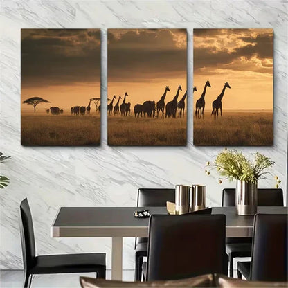 3pcs Kenya African Wildlife Decor Wall Art Set Canvas Framed 60x90cm - High Quality Print 100% Australian Made Wall Canvas Ready to Hang
