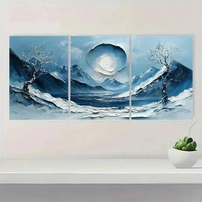 3pcs Blue & White Winter Mountain Landscape E Wall Art Set Canvas Unframed – High Quality Print, 100% Australian Made Wall Canvas - Bella Home Decor