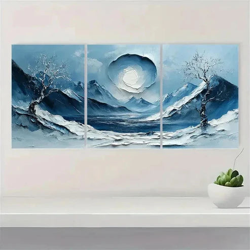 3pcs Blue & White Winter Mountain Landscape E Wall Art Set Canvas Unframed – High Quality Print, 100% Australian Made Wall Canvas - Bella Home Decor