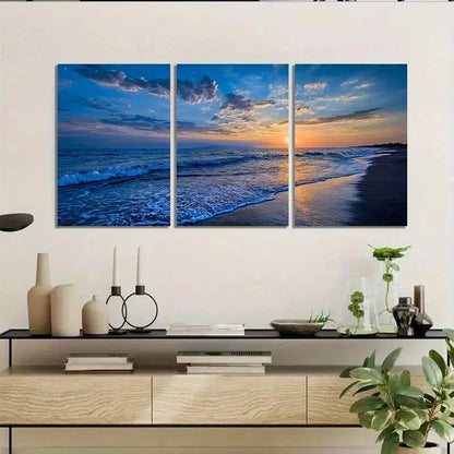3pcs Coastal Sunset Serene Beach Wall Art Set Canvas Framed 40x60cm - High Quality Print 100% Australian Made Wall Canvas Ready to Hang - Bella Home Decor