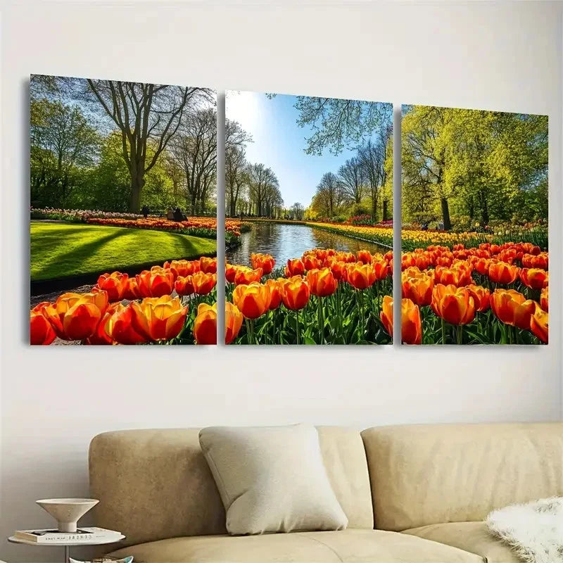 3pcs Keukenhof Gardens Wall Art Set Canvas Framed 60x90cm - High Quality Print 100% Australian Made Wall Canvas Ready to Hang - Bella Home Decor