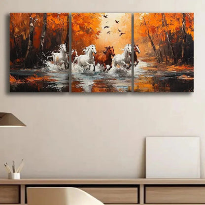 3pcs Running Horses Themed Oil Painting Metal Print Ready to Hang Art - Bella Home Decor