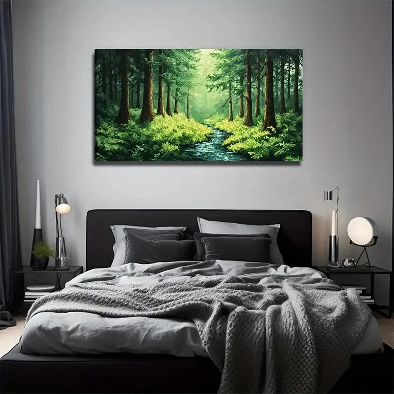 Lush Forest & Stream Perfect Wall Art Canvas Office Home Room Framed 120x60cm