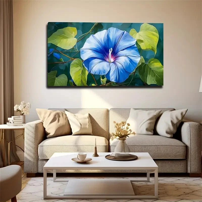 Blue Trumpet Flower Modern Wall Art Canvas Office Home Room Framed 120x60cm