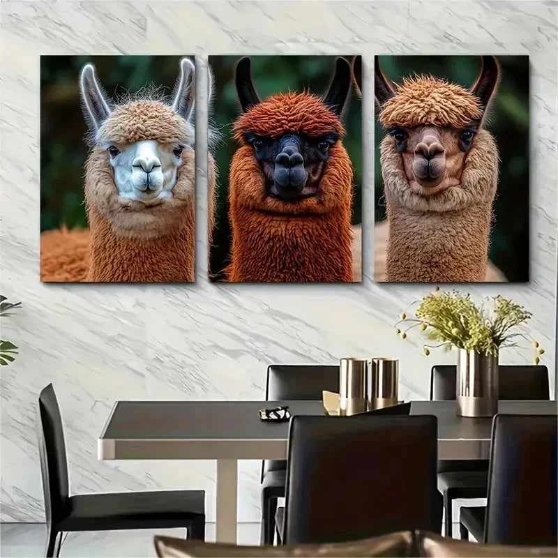 3pcs Fluffy Llamas Alpacas Decor Perfect Wall Art Set Canvas Framed 50x70cm - High Quality Print 100% Australian Made Wall Canvas Ready to Hang - Bella Home Decor