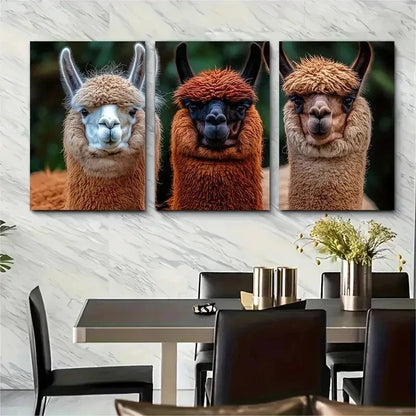 3pcs Fluffy Llamas Alpacas Decor Perfect Wall Art Set Canvas Framed 50x70cm - High Quality Print 100% Australian Made Wall Canvas Ready to Hang - Bella Home Decor