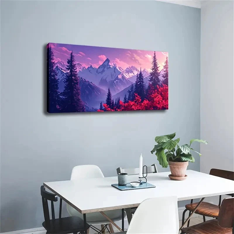 Dense Pine Forest Red Leave Wall Art Canvas Office Home Room Framed 120x60cm - Bella Home Decor