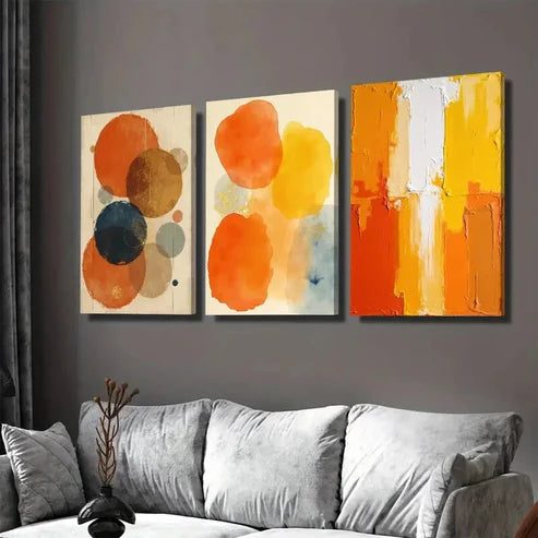 3pcs Elegant Abstract Circles & Shapes Vibrant Wall Art Set Canvas Unframed - High Quality Print 100% Australian Made Wall Canvas