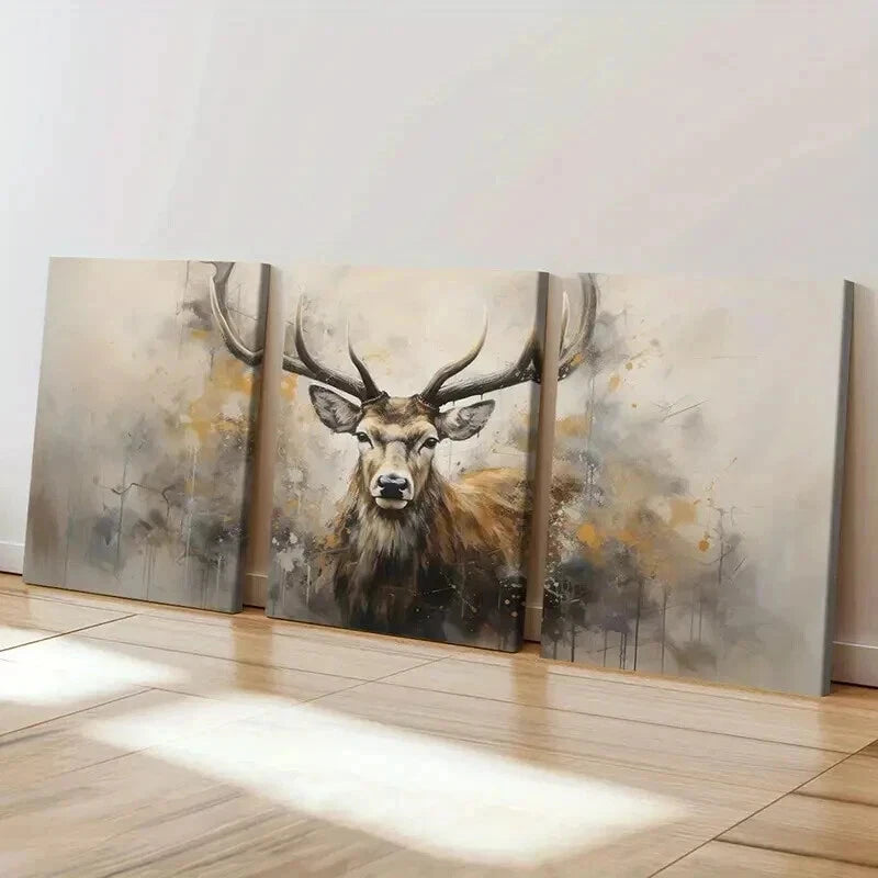 3pcs Abstract Deer Head Artwork Wall Art Set Canvas Framed 60x90cm - High Quality Print 100% Australian Made Wall Canvas Ready to Hang - Bella Home Decor