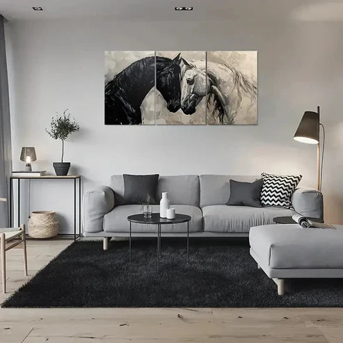 3pcs Modern Abstract Horse Black & White Wall Art Canvas Unframed - High Quality Print 100% Australian Made Wall Canvas