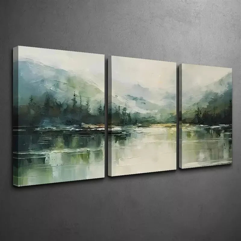 3pcs Mountain Forest & Lake Abstract Canvas Framed 40x60cm - High Quality Print 100% Australian Made Wall Canvas Ready to Hang - Bella Home Decor