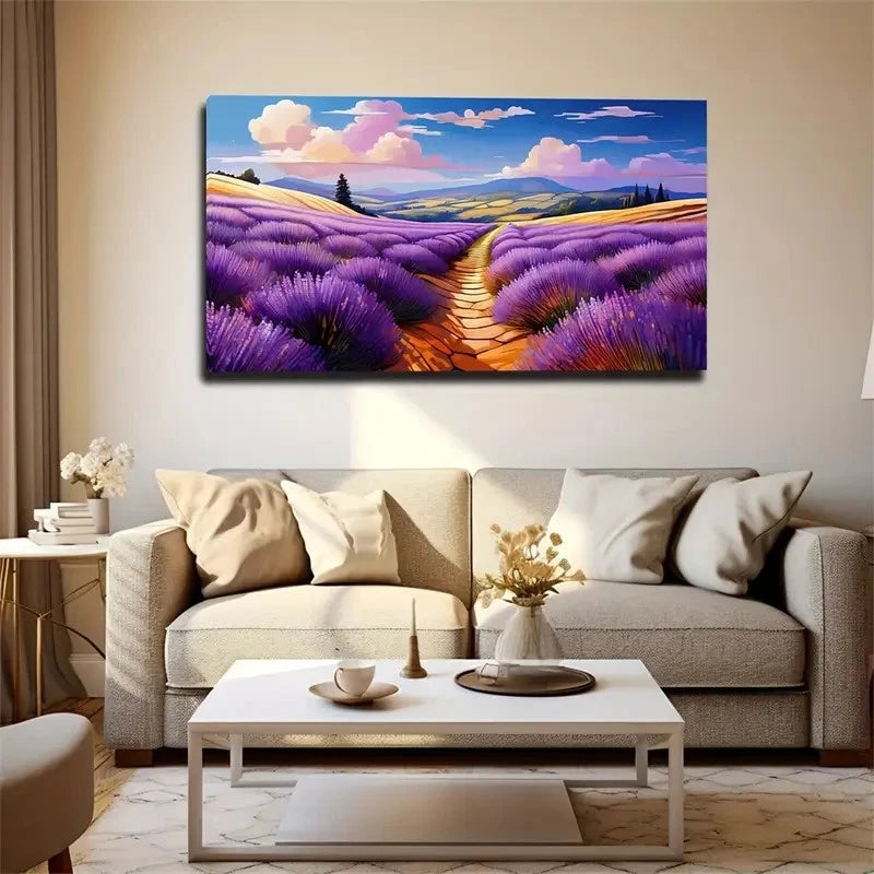 Surreal Provence Lavender Field Wall Art Canvas Office Home Room Framed 120x60cm