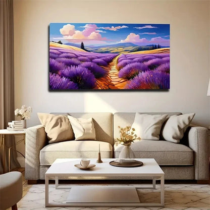 Surreal Provence Lavender Field Wall Art Canvas Office Home Room Framed 120x60cm