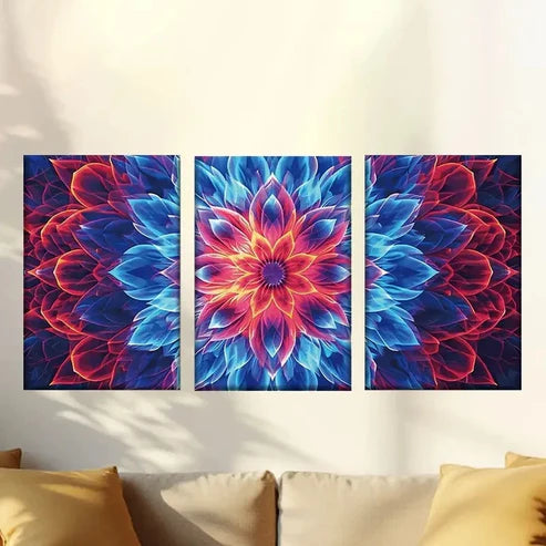 3pcs Abstract Floral Design, Blue & Red Petals Wall Art Canvas Unframed - High Quality Print 100% Australian Made Wall Canvas - Bella Home Decor
