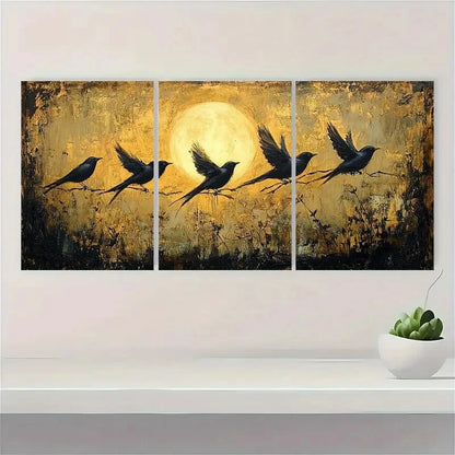 3pcs Black White Golden Birds  TY    Wall  Art Set Canvas Framed 60x90cm - High Quality Print 100% Australian Made Wall Canvas Ready to Hang - Bella Home Decor