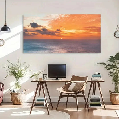 Sunset At Ocean Edge Natural Wall Art Canvas Office Home Room Framed 120x60cm