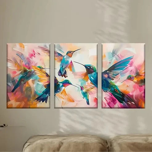 3pcs Hummings in Flight Wall Art Set Canvas Unframed - High Quality Print 100% Australian Made Wall Canvas - Bella Home Decor