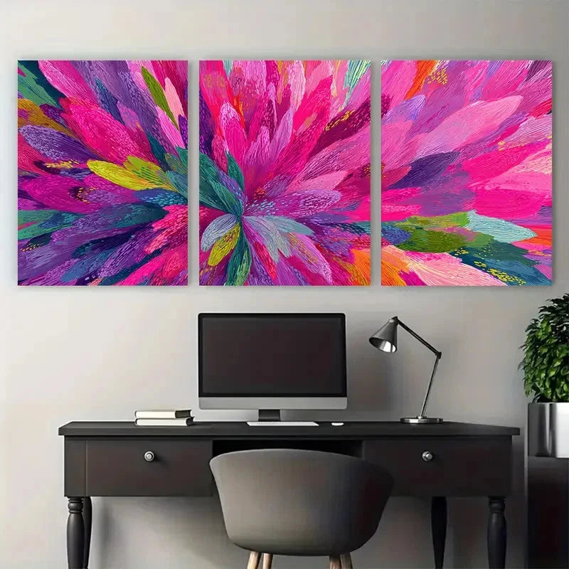 3pcs Abstract Colorful Pink Painting Perfect Wall Art Set Canvas Framed 40x60cm - High Quality Print 100% Australian Made Wall Canvas Ready to Hang