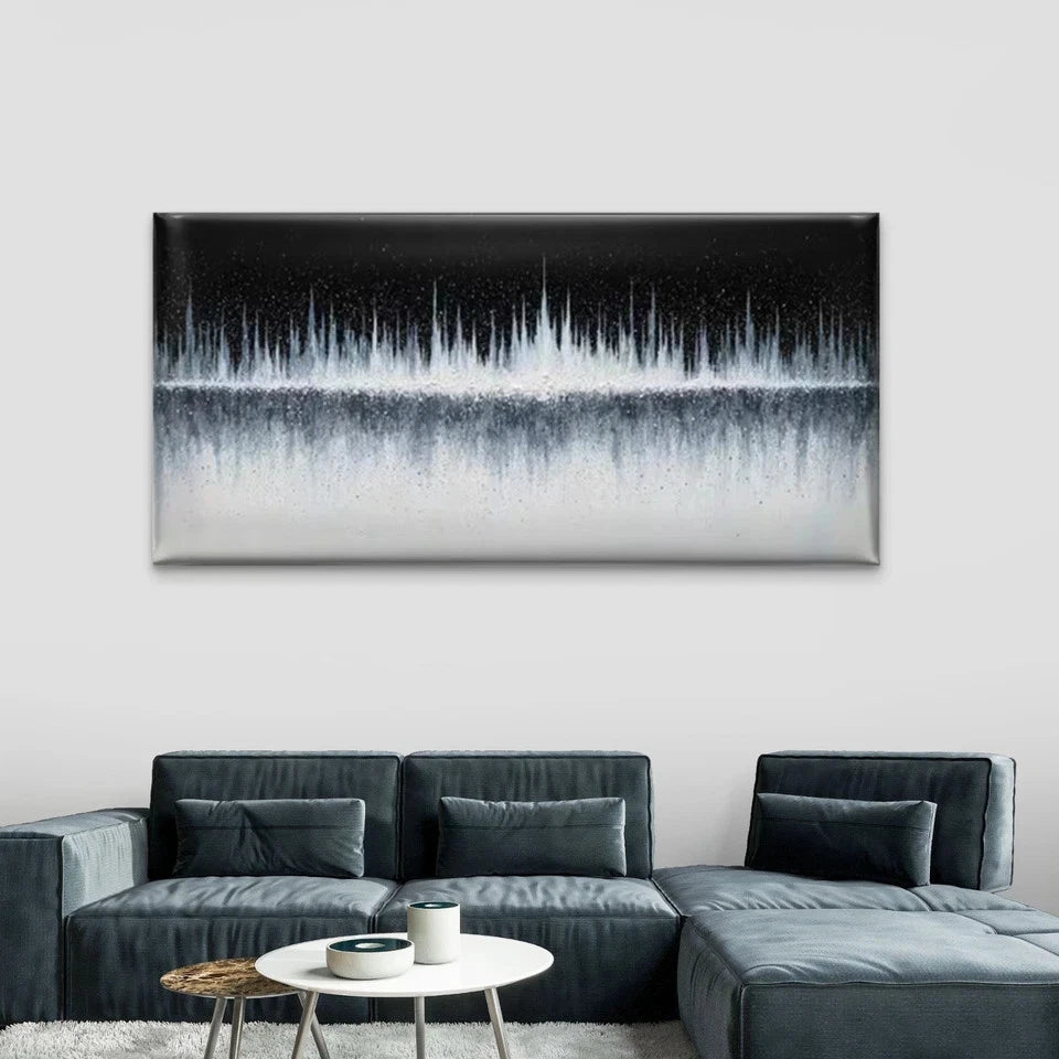 Black White Sound Wave & Cosmic Wall Art Canvas Office Home Room Framed 120x60cm