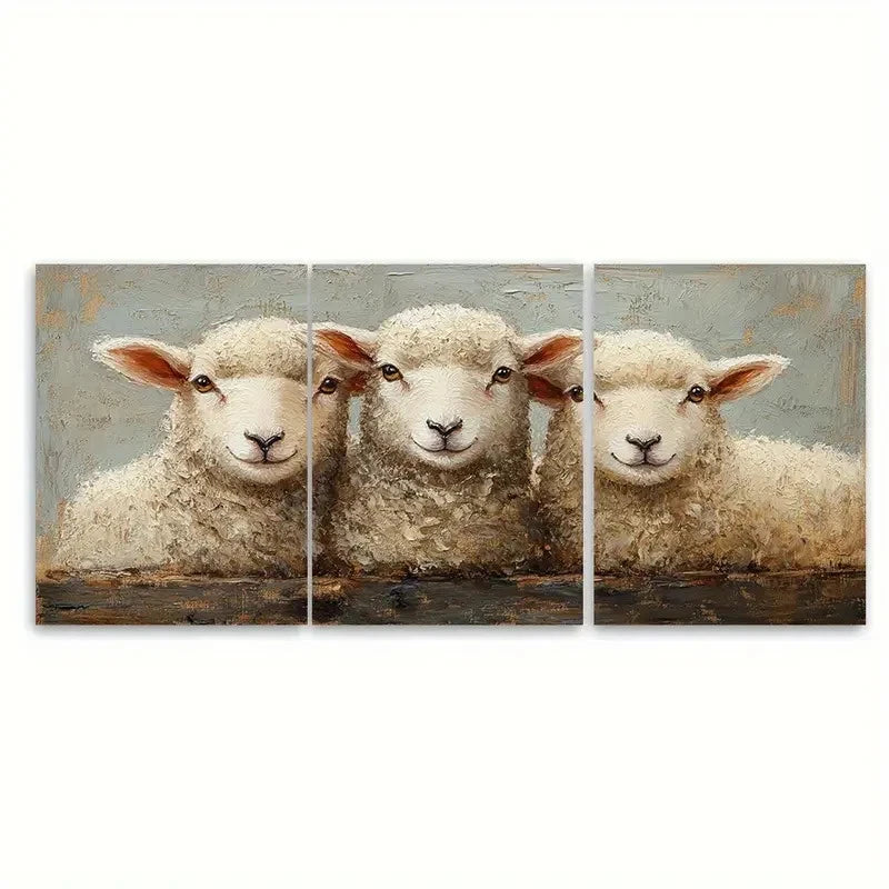 3pcs Rustic Farm Animal QS  Wall Art Set Canvas Framed 60x90cm - High Quality Print 100% Australian Made Wall Canvas Ready to Hang - Bella Home Decor