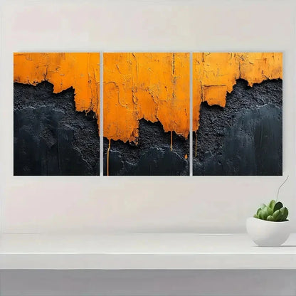 3pcs Black & Orange Acrylic Painting ML Wall Art Set Canvas Framed 60x90cm - High Quality Print 100% Australian Made Wall Canvas Ready to Hang - Bella Home Decor