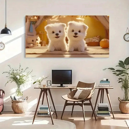 Fluffy Puppies Sunlight Décor Wall Art Canvas Office Home Room Framed 120x60cm - Bella Home Decor