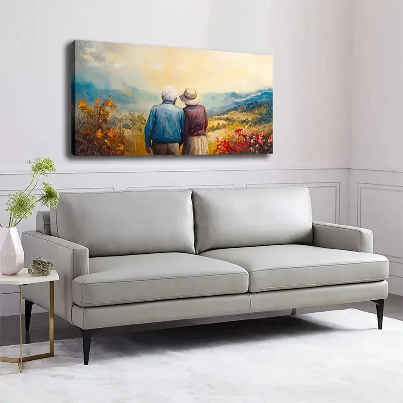 Elderly Couple Serene Autumn Wall Art Canvas Office Home Room Framed 120x60cm
