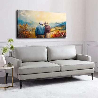 Elderly Couple Serene Autumn Wall Art Canvas Office Home Room Framed 120x60cm