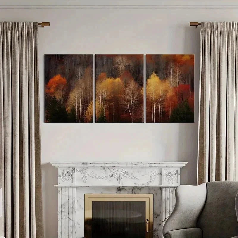 3pcs Autumn Forest Palette Abstract Artwork Wall Art Set Canvas Framed 40x60cm - High Quality Print 100% Australian Made Wall Canvas Ready to Hang