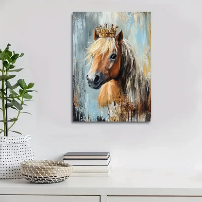 Miniature Horse with Golden Crown Painting 40x60cm Metal Print Ready to Hang
