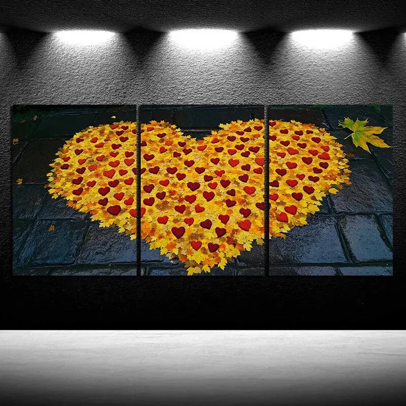3pcs Love Made of Leaves Elegant Metal Print Ready to Hang Art - Bella Home Decor