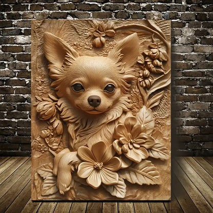 Featuring an Adorable Chihuahua Among Heart Painting 40x60cm Metal Print Ready to Hang - Bella Home Decor