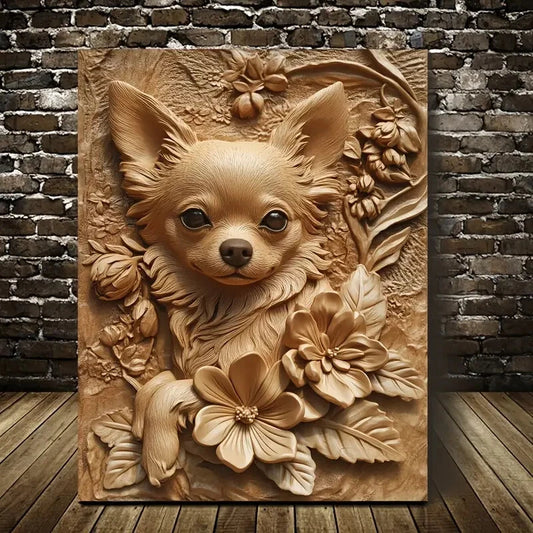 Featuring an Adorable Chihuahua Among Heart Painting 40x60cm Metal Print Ready to Hang - Bella Home Decor